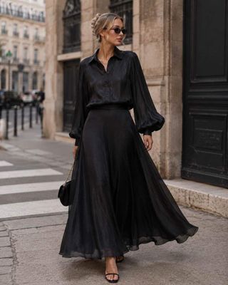 Satin Blouse with Balloon Sleeves