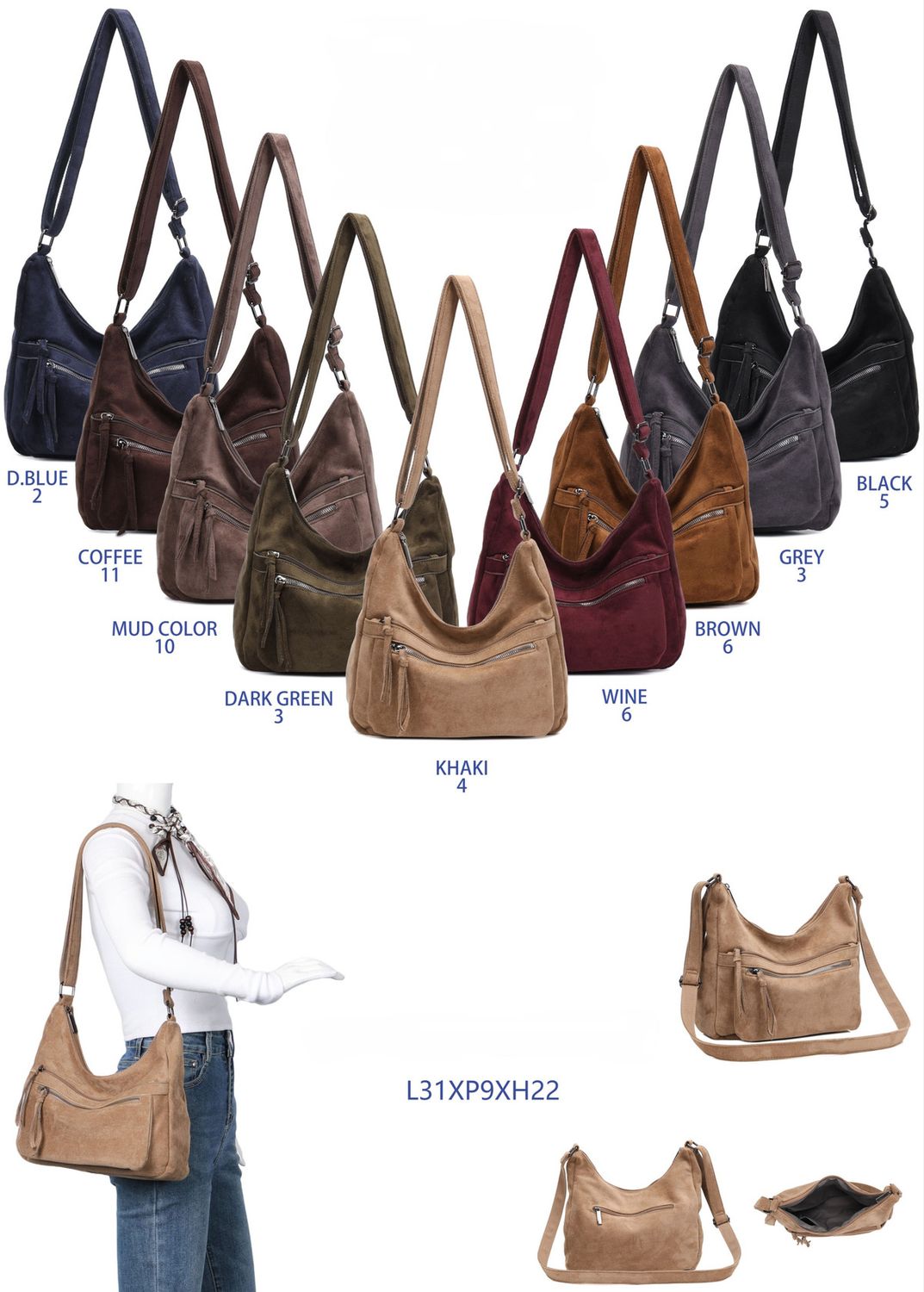 Suede Look Handbag, Colour: Beige
