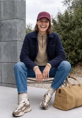 Solid-color pullover with zipper