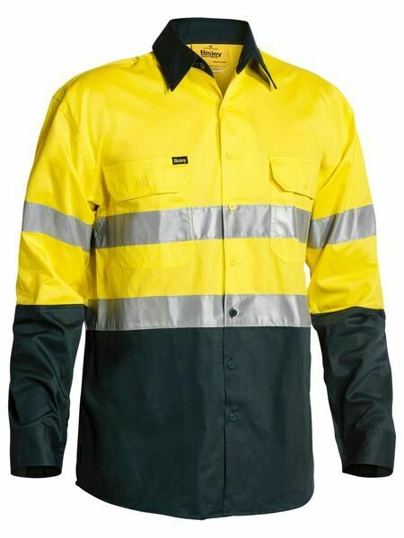 Bisley Hi Vis Long Sleeve Shirt  With Reflective Tape - Lightweight