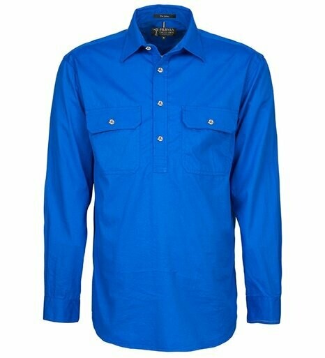 Ritemate Pilbara Mens Long Sleeve Closed Front Shirt, Colour: Colbalt Blue