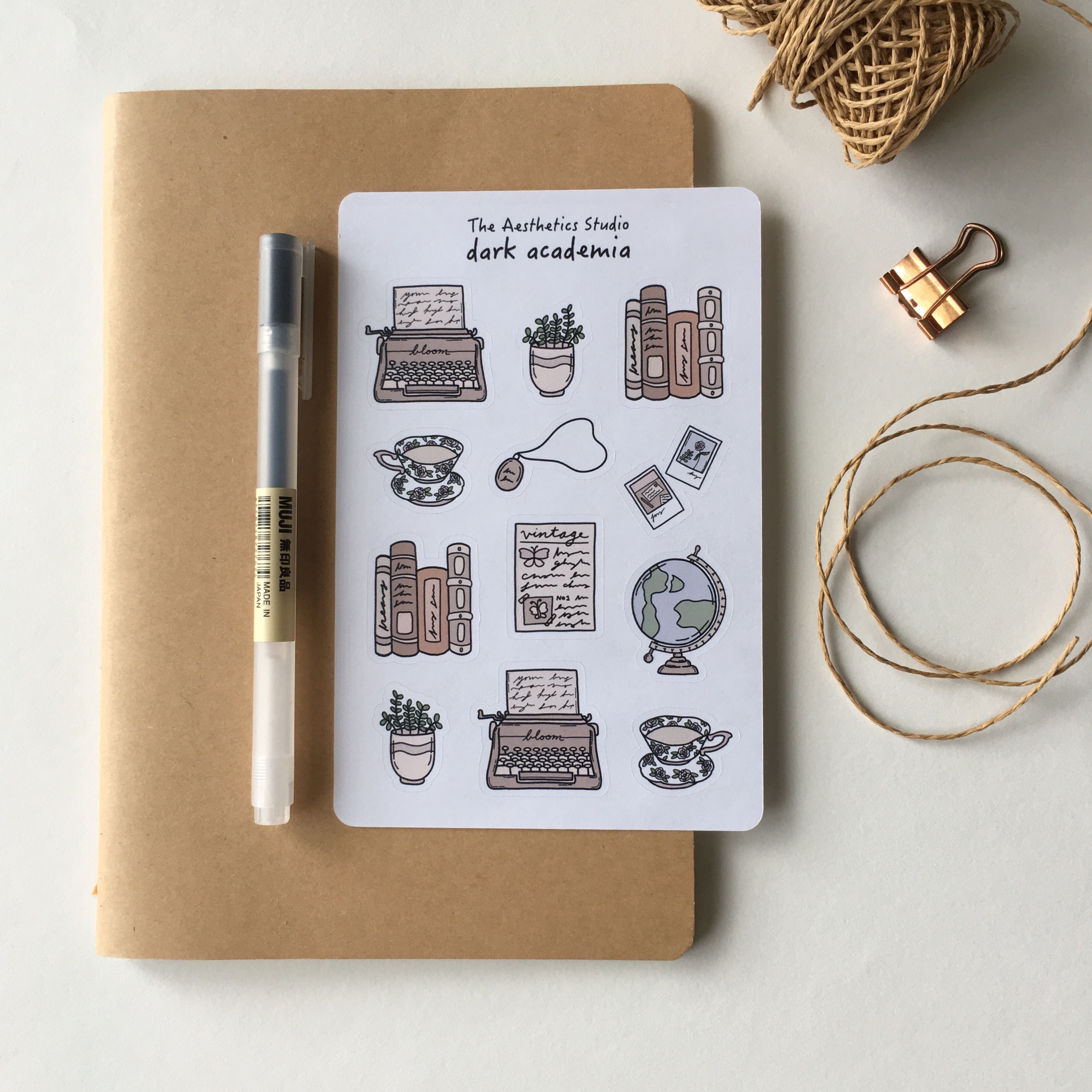 dark academia-handmade planner journal stickersheet