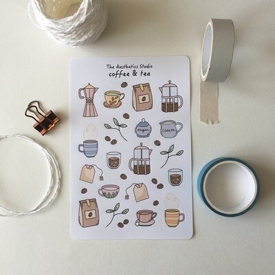 coffee &amp; tea and cafe love sticker sheet