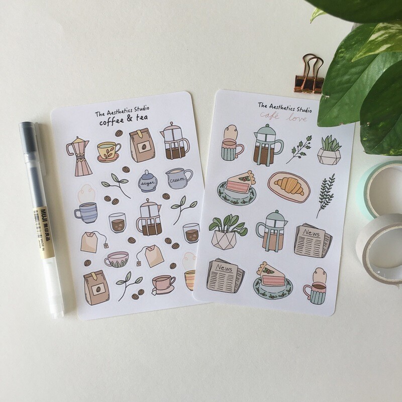 coffee &amp; tea and cafe love sticker sheet