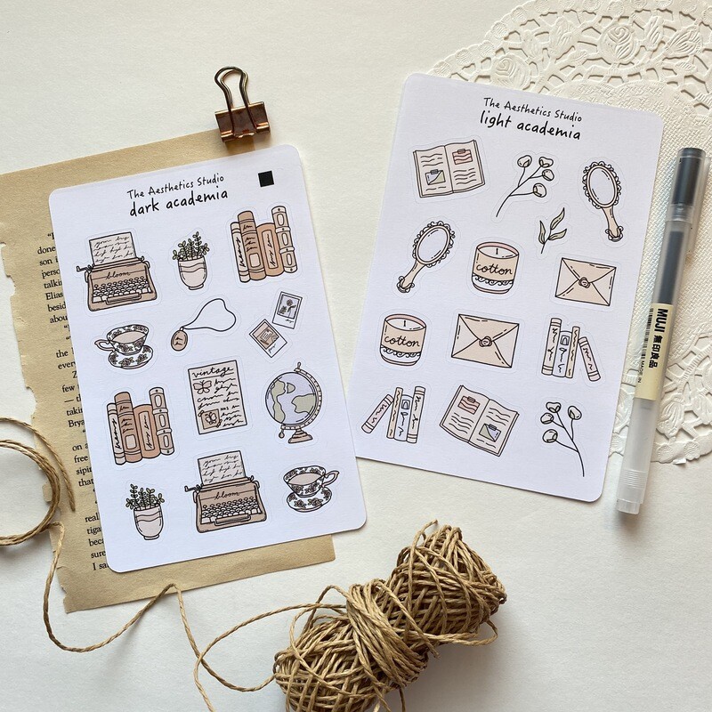 dark academia and light academia sticker sheet