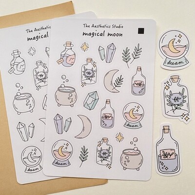 magical moon and magical crystals sticker sheet