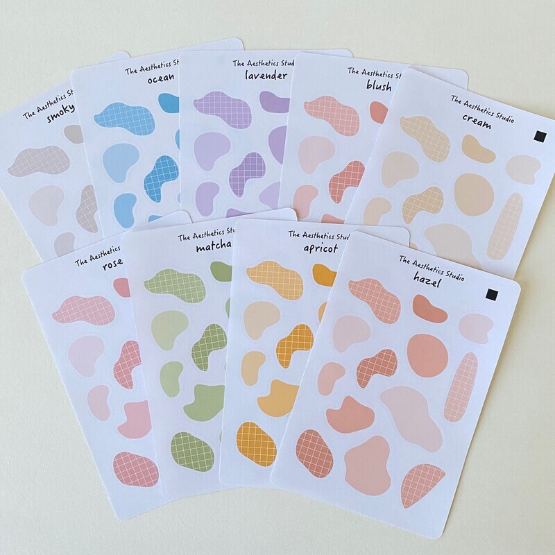 hearts &amp; abstract blobs sticker sheet