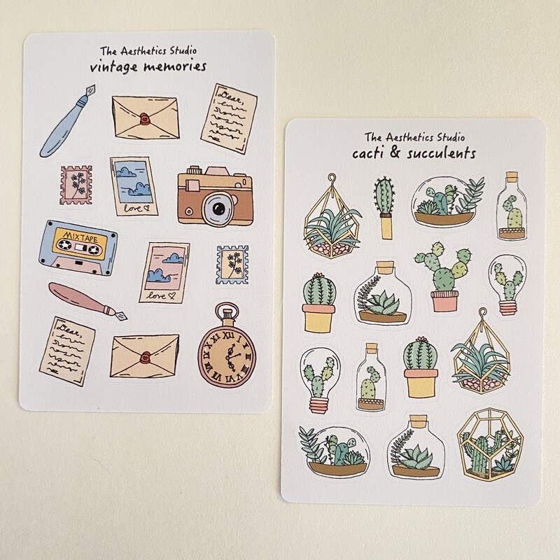vintage memories and cacti &amp; succulents sticker sheet