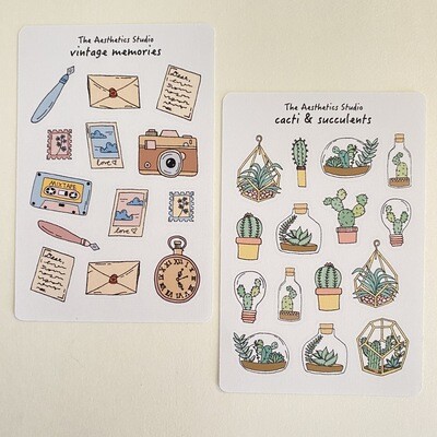 vintage memories and cacti & succulents sticker sheet