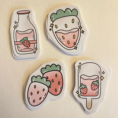 strawberry milk glossy stickers