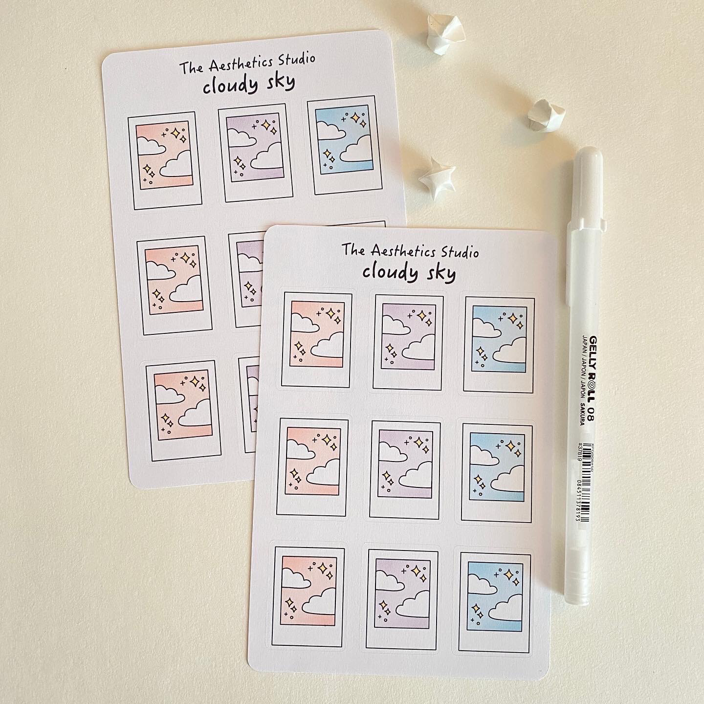 pastel grid &amp; cloudy sky sticker sheet