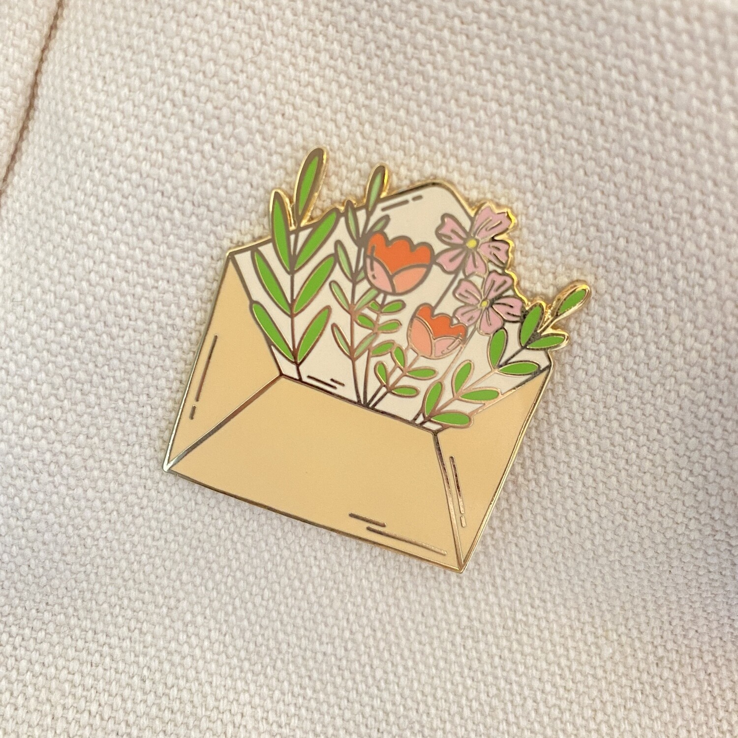 envelope with flowers hard enamel pin