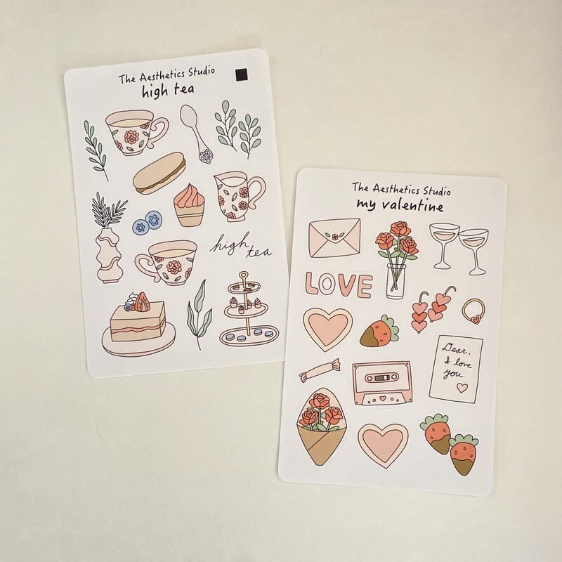 high tea &amp; my valentine sticker sheets