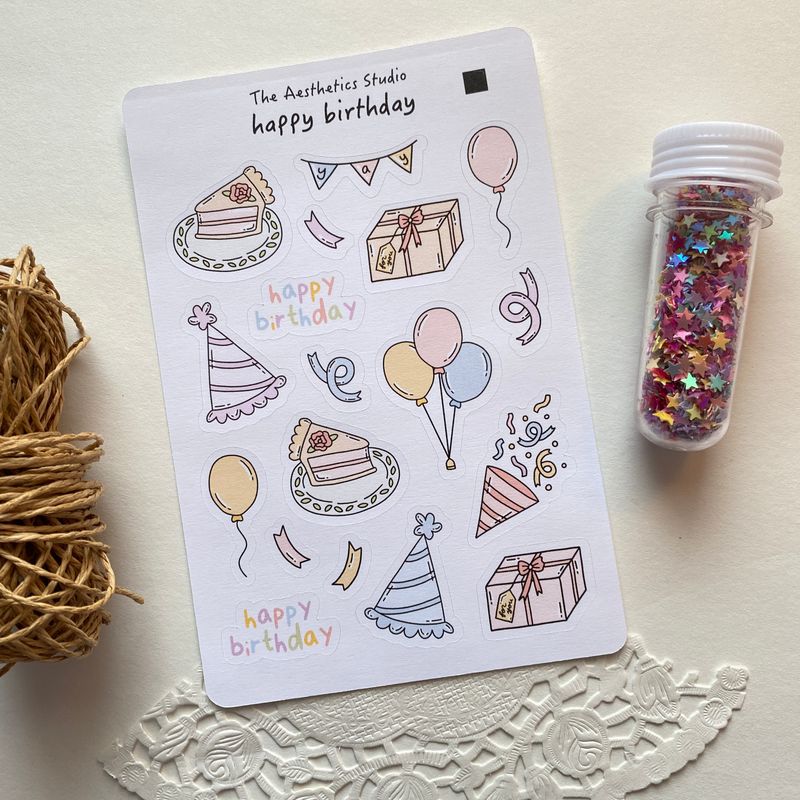 cute cats &amp; happy birthday sticker set