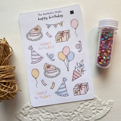 cute cats &amp; happy birthday sticker set
