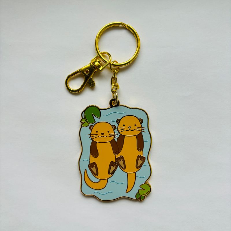 cute otters hard enamel keychain