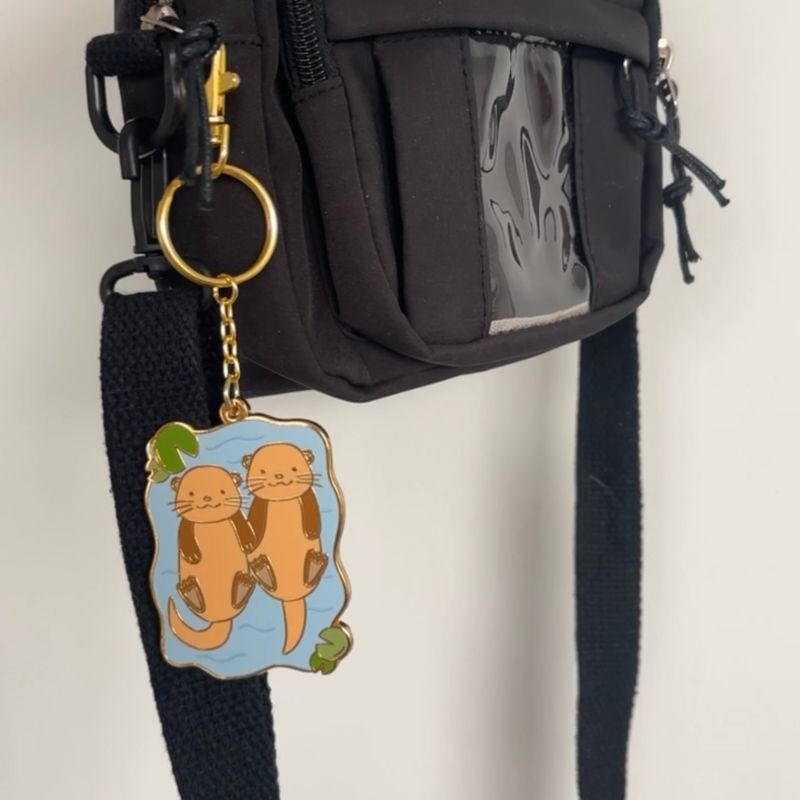 cute otters hard enamel keychain