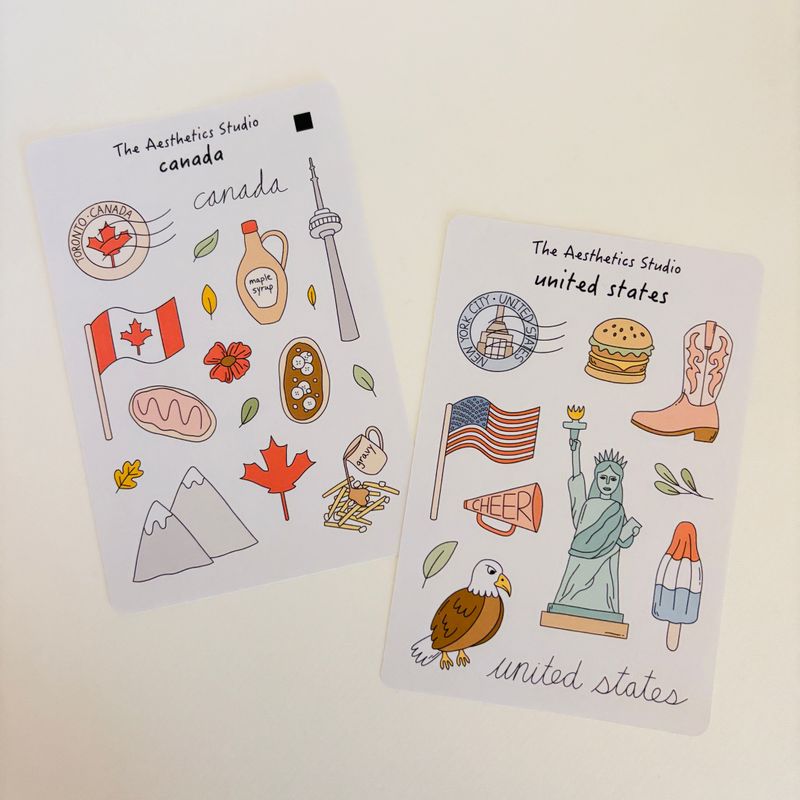 canada &amp; us sticker sheet