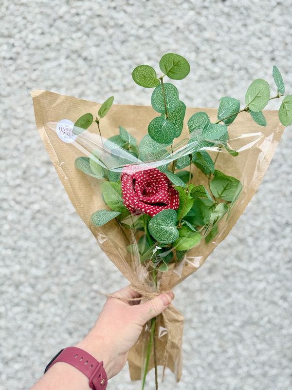 Valentines Single Red Rose Harris Tweed® Flower