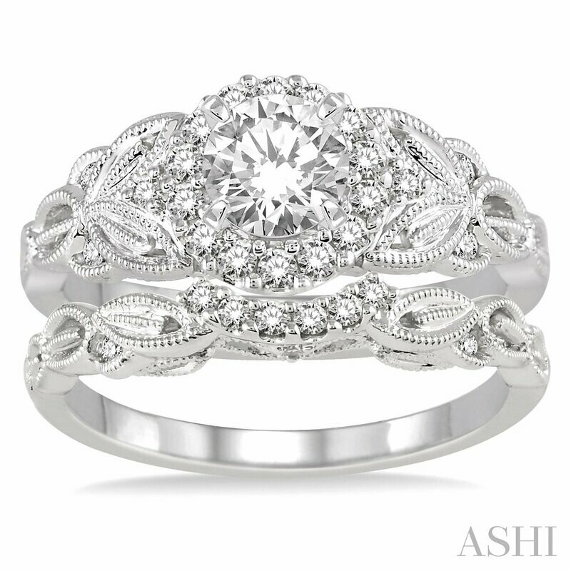 14KT White Gold Round Diamond Wedding Set
