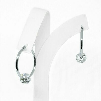 Stainless Steel Crystal Encrusted Bead Hoop Earrings