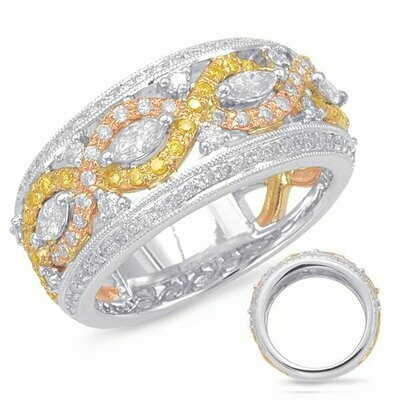 14KT TriTone Gold Yellow and White Diamond Band