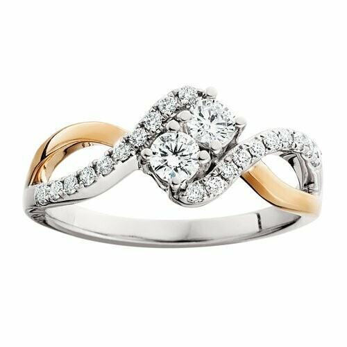 14KT TwoTone .25CTW Side-by-Side Diamond Ring
