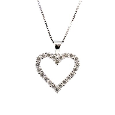 14KT White Gold Diamond Open Heart Necklace