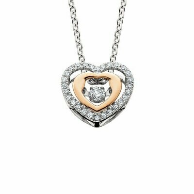 14KT TwoTone Dancing Diamond Heart Necklace