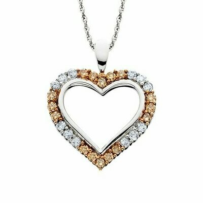 14KT White Gold Chocolate & White Diamond Heart Necklace