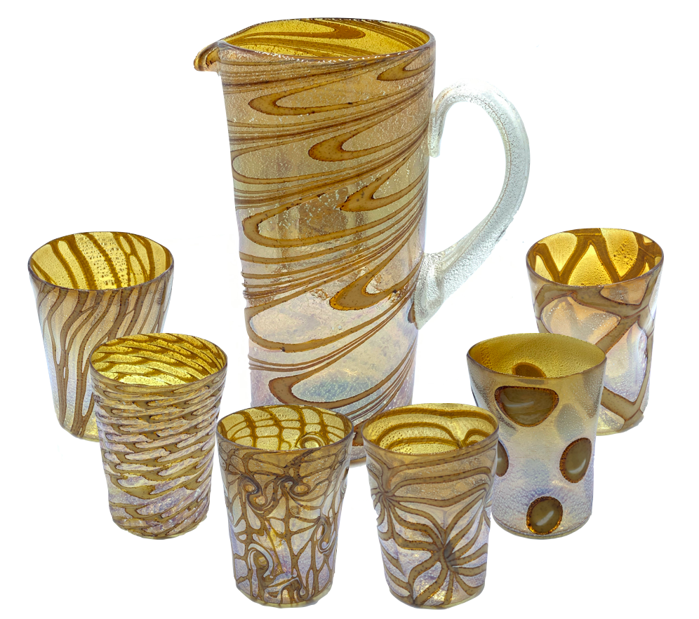 AMBER SET  6 Glasses &amp; pitcher