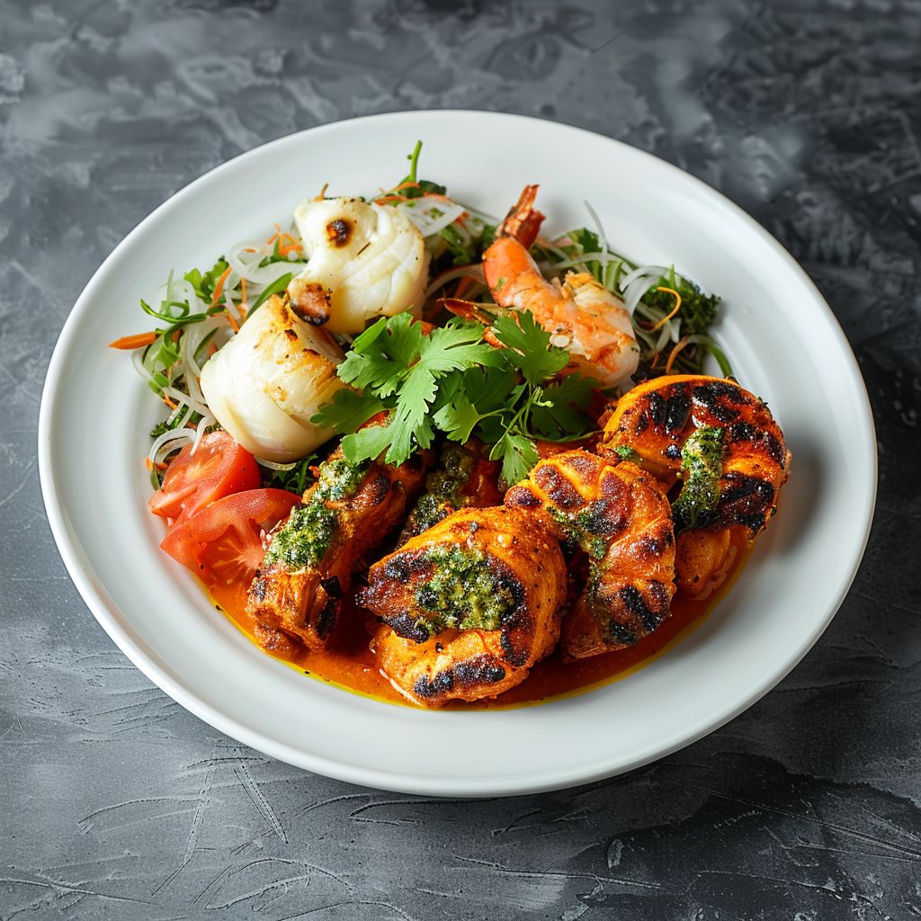 Char-grilled meat and fish platter