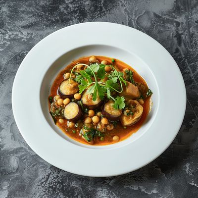 Chick peas and baby aubergine curry