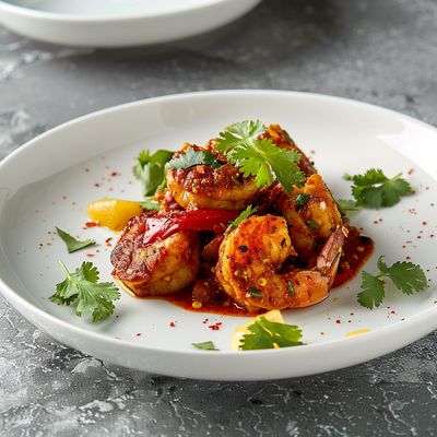 Crushed mustard seed flavoured tandoori king prawns