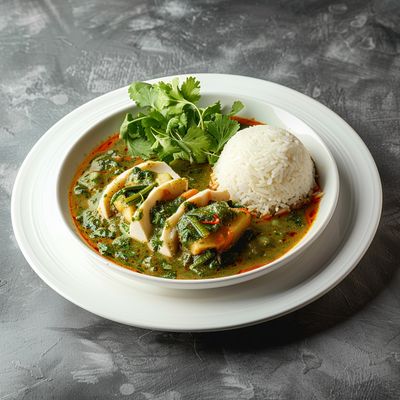 Garlic and coriander flavoured seasonal local green vegetable curry