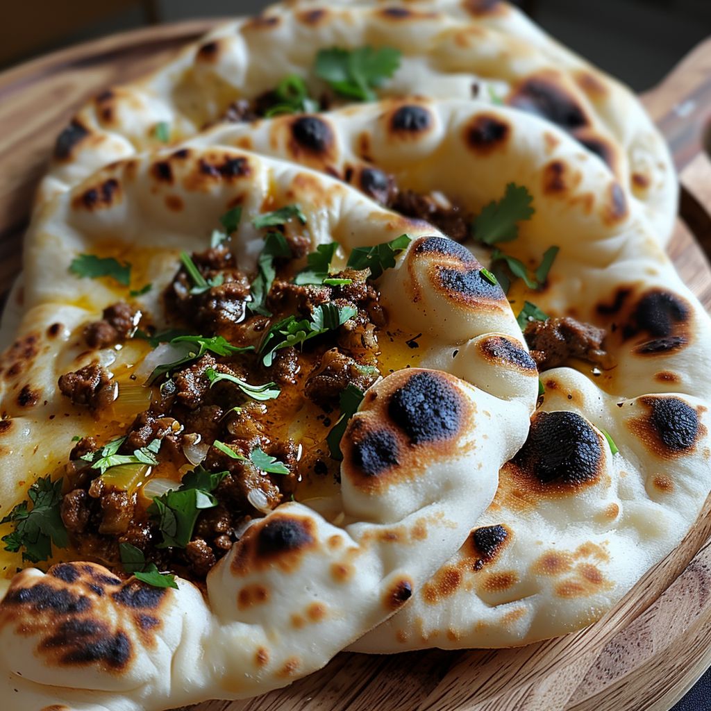 Minced lamb filled naan