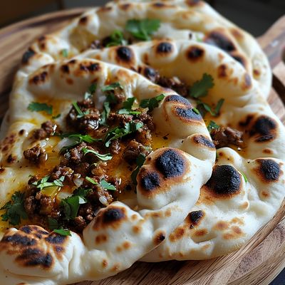Minced lamb filled naan