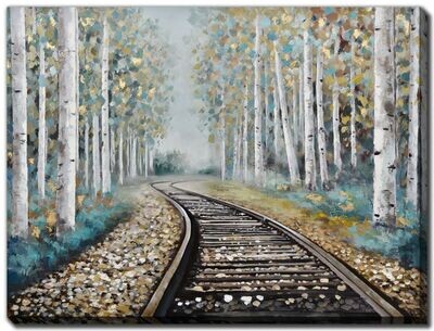 Ligne de train dans la forêt - Peinture à l'huile.