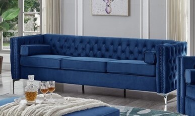 Sofa stationnaire en tissu bleu