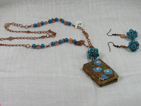 Vintage Blue Locket and earrings set