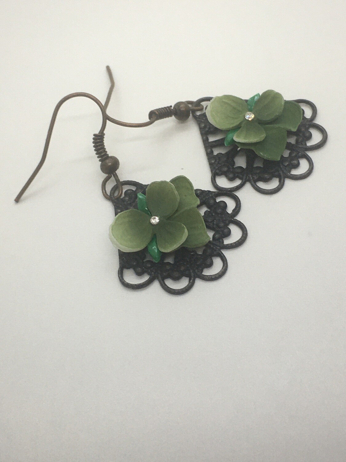 Green pansy earrings