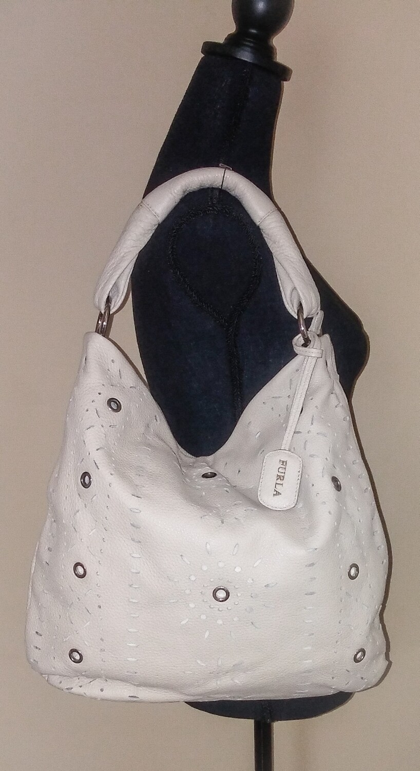 Cream Furla rivet shoulder bag