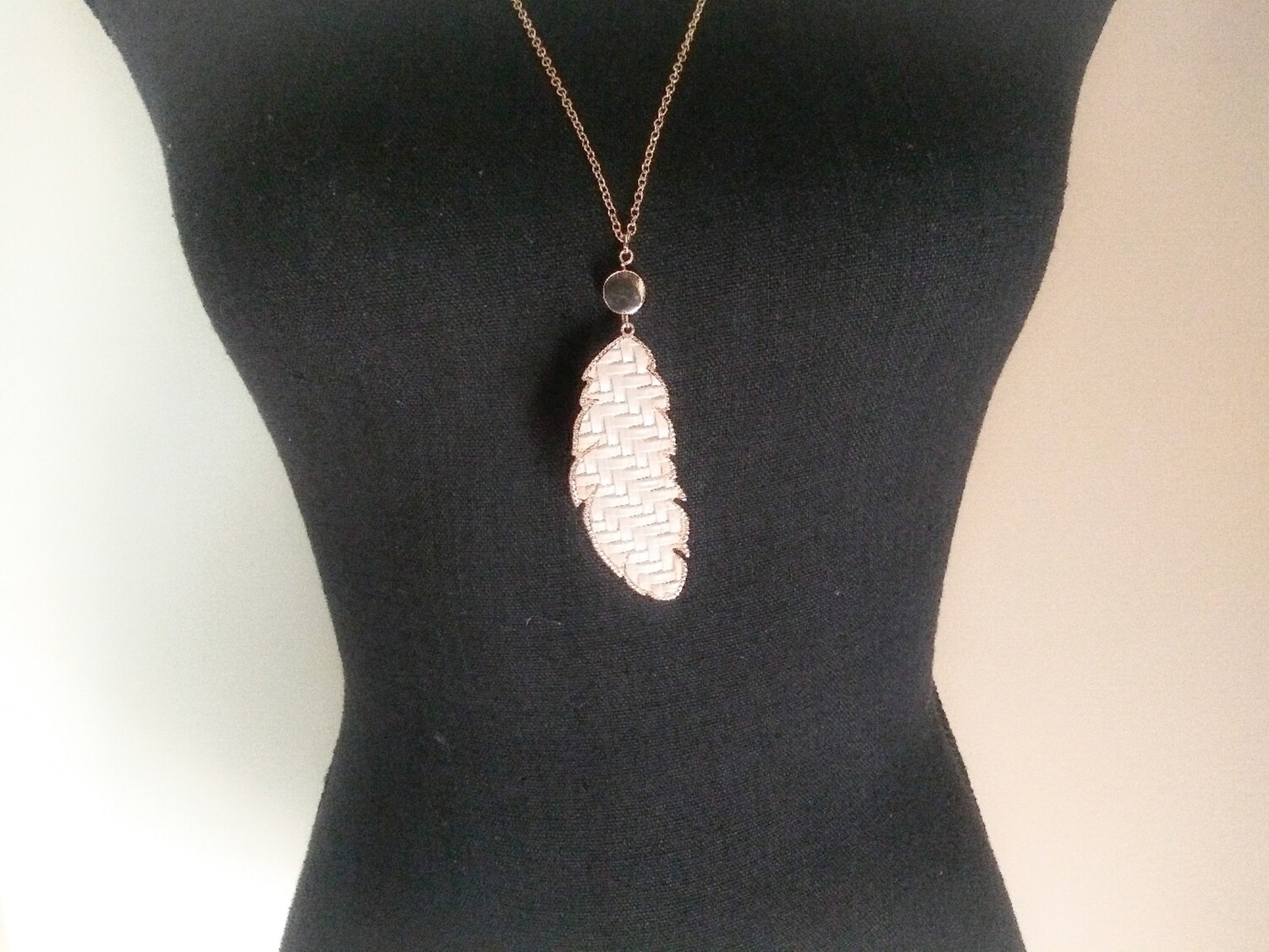 Vegan leather feather necklace