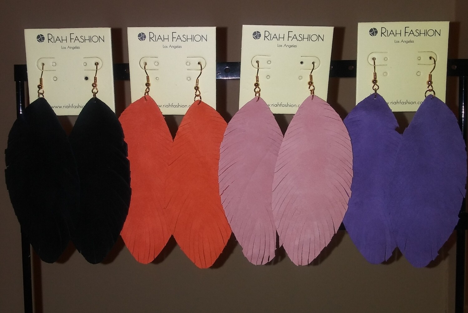 Vegan suede feather earrings