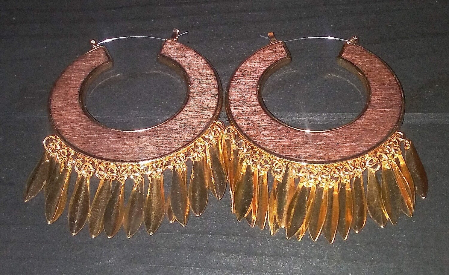 Wood and Acrylic Gold leaf earrings
