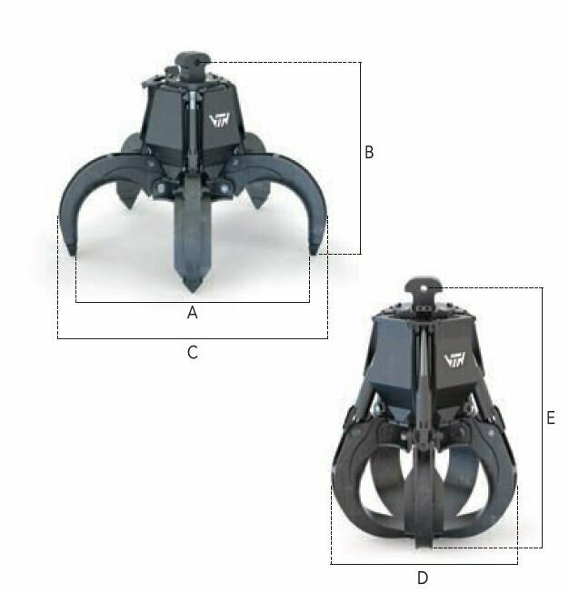 92EV280 ROTATING POLYP GRAB for EXCAVATOR from 17,000 to 31,000 Lbs and CRANES from  3,500 to 6,500 Lbs