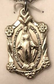 MIraculous Medal Sterling with Flowers