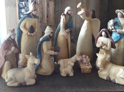 Eleven Piece Carved Nativity