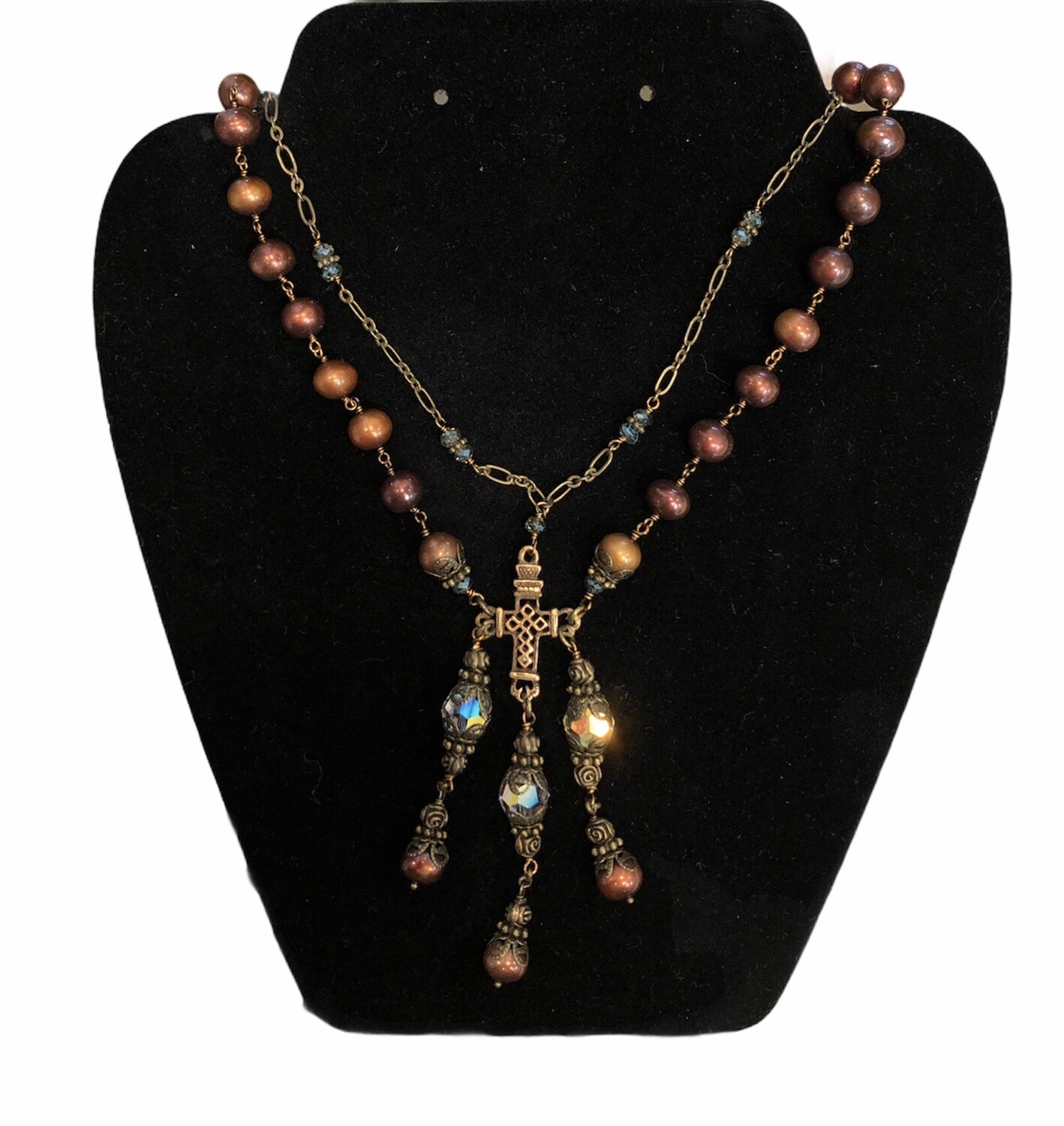 Eggplant Pearl Copper Cross Necklace