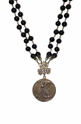 St. Michael The Archangel Onyx Bead Necklace